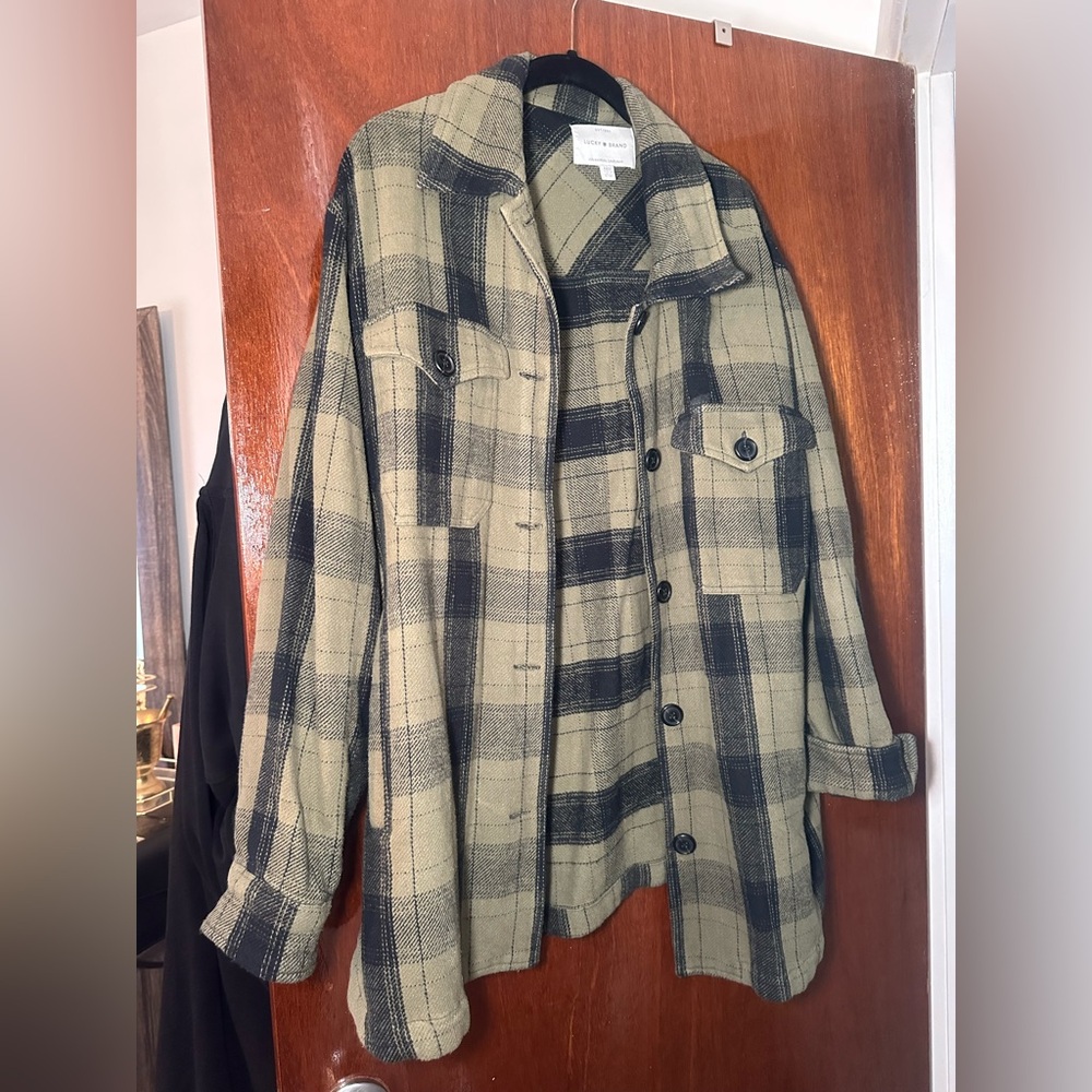 Lucky Brand Olive and Black Plaid Utility Shacket